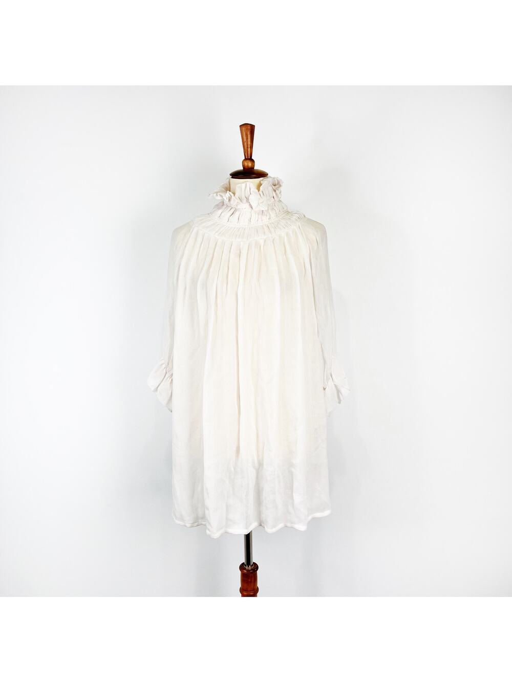Munthe plus Simonsen off white sheer ruffle collar silk dress top Size US 6/8